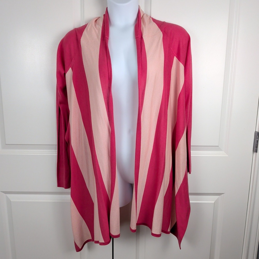 BCBGMAXAZRIA Pink Striped Silk Wool Blend Draped Open Front‎ Cardigan XS/S